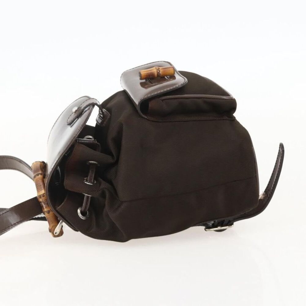 Gucci Vintage Bamboo Backpack Nylon And Patent Leather Brown Nylon Backpack Bag - Picture 3 of 16